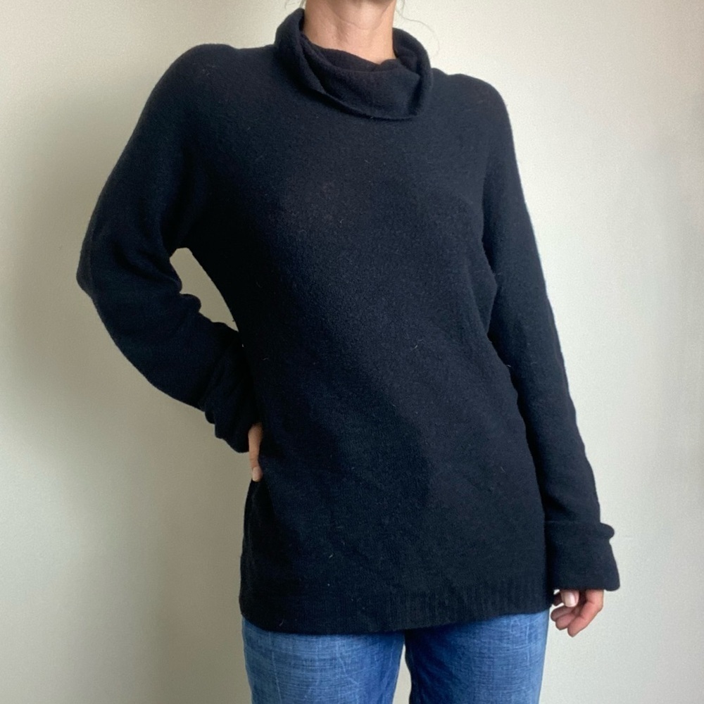 Max Mara Black Cowl Neck Turtleneck Wool Angora Cashmere Sweater Jumper Small